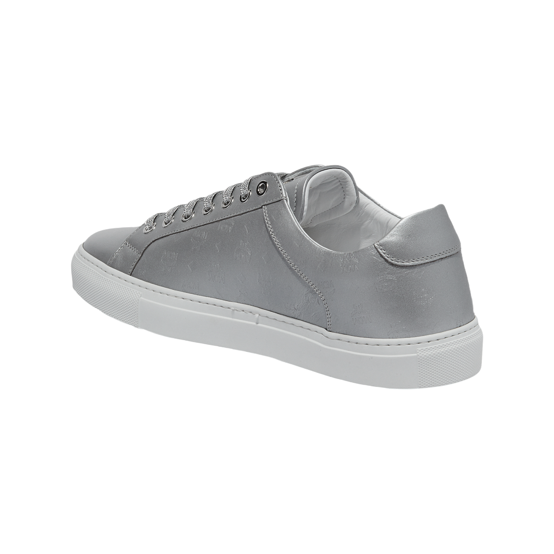 SILVER MEN'S LOW TOP CLASSIC SNEAKERS IN MONOGRAM LEATHER