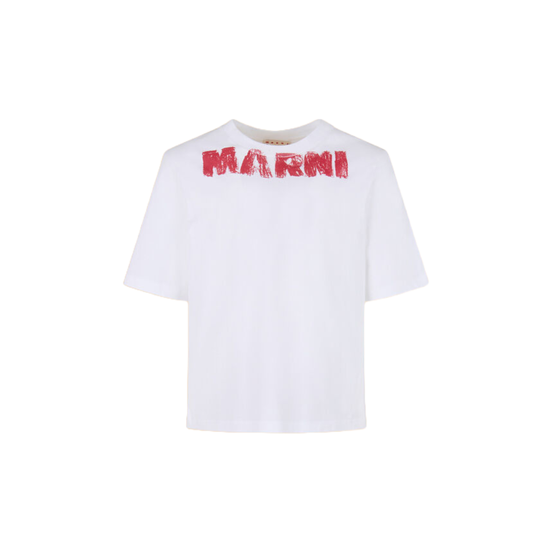 WHITE COTTON T-SHIRT WITH MARNI MONOLITH PRINT