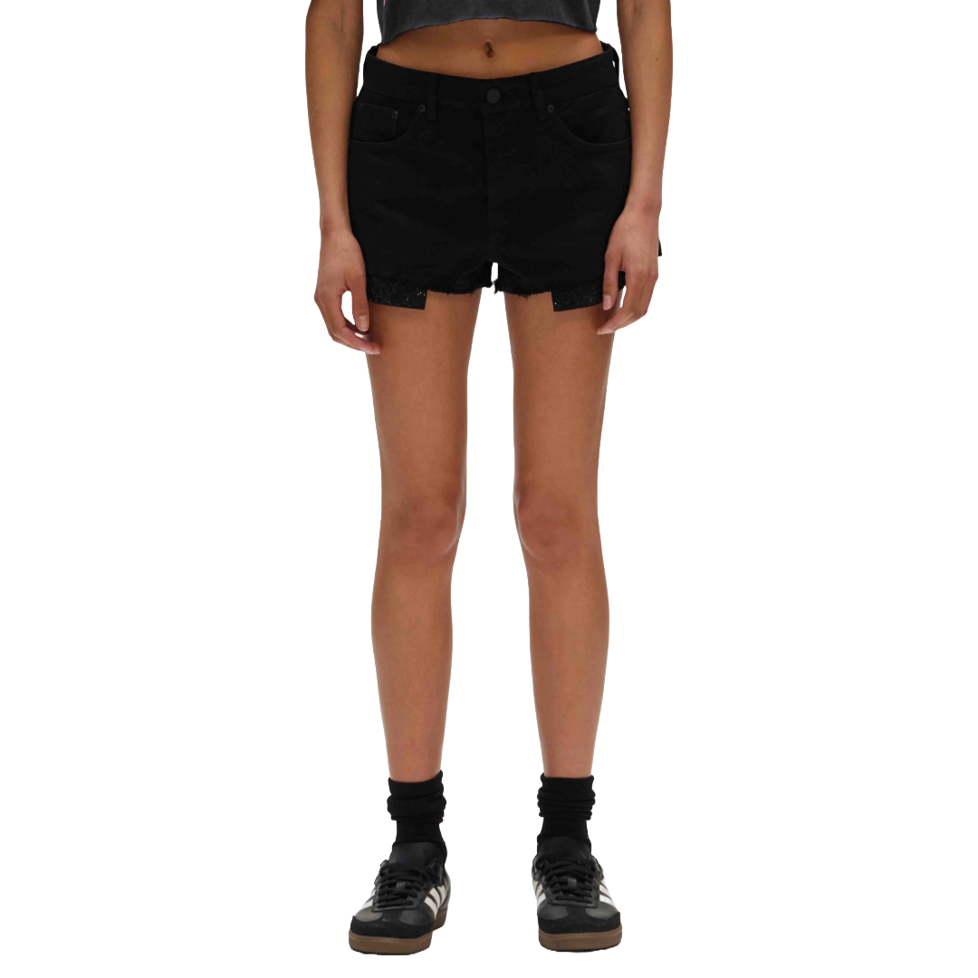 RHINESTONE DENIM SHORTS BLACK
