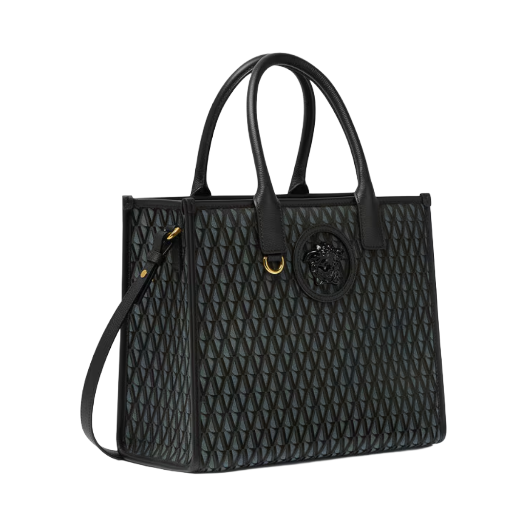 BLACK V ALLOVER LA MEDUSA SMALL TOTE