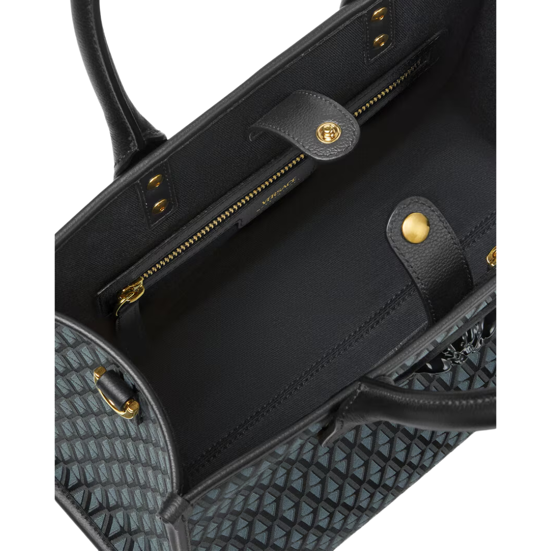 BLACK V ALLOVER LA MEDUSA SMALL TOTE