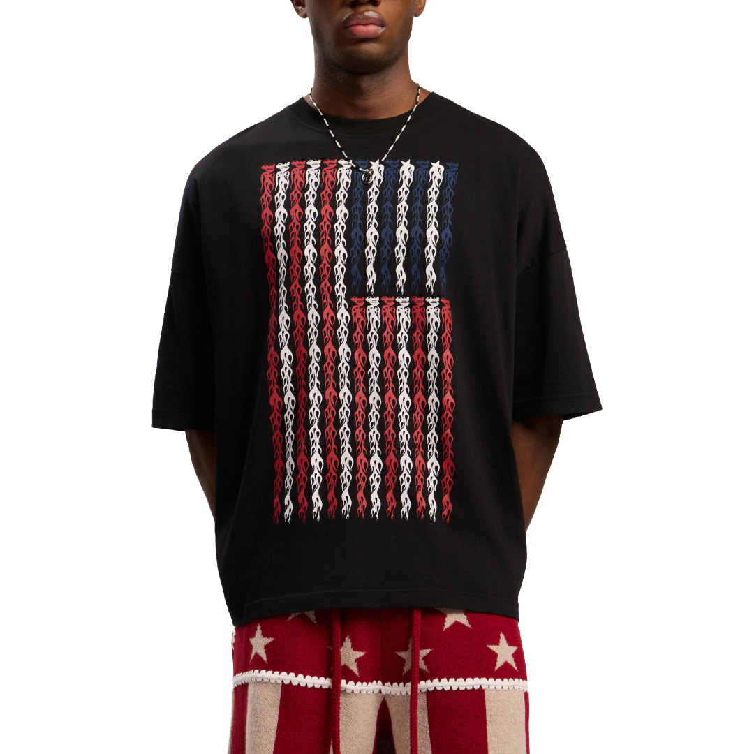 FLAMES FLAG LOOSE T-SHIRT IN BLACK