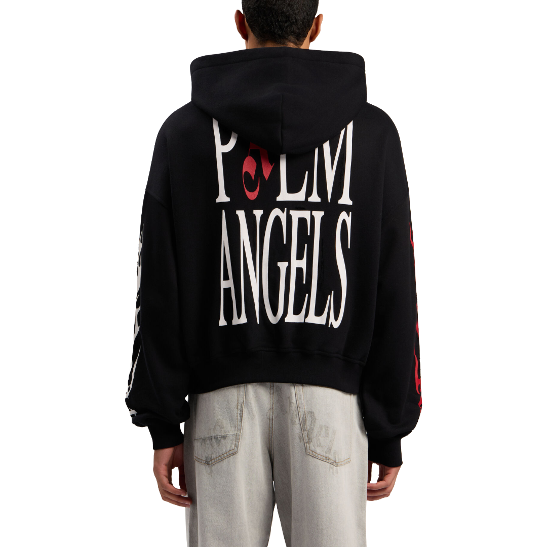 FLAMES FLAG ZIP HOODIE IN BLACK