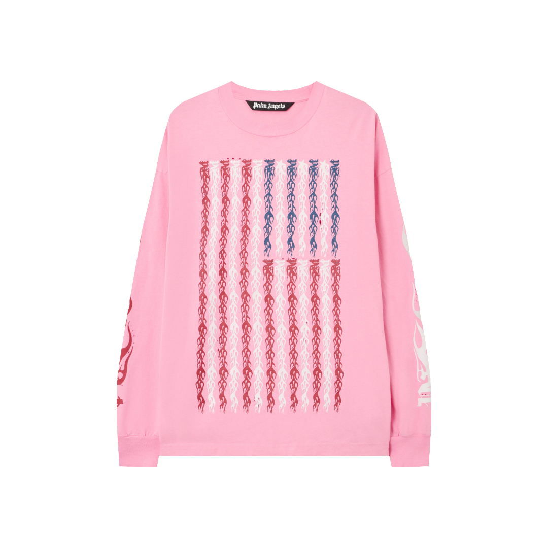 FLAMES FLAG LONG SLEEVE T-SHIRT IN PINK