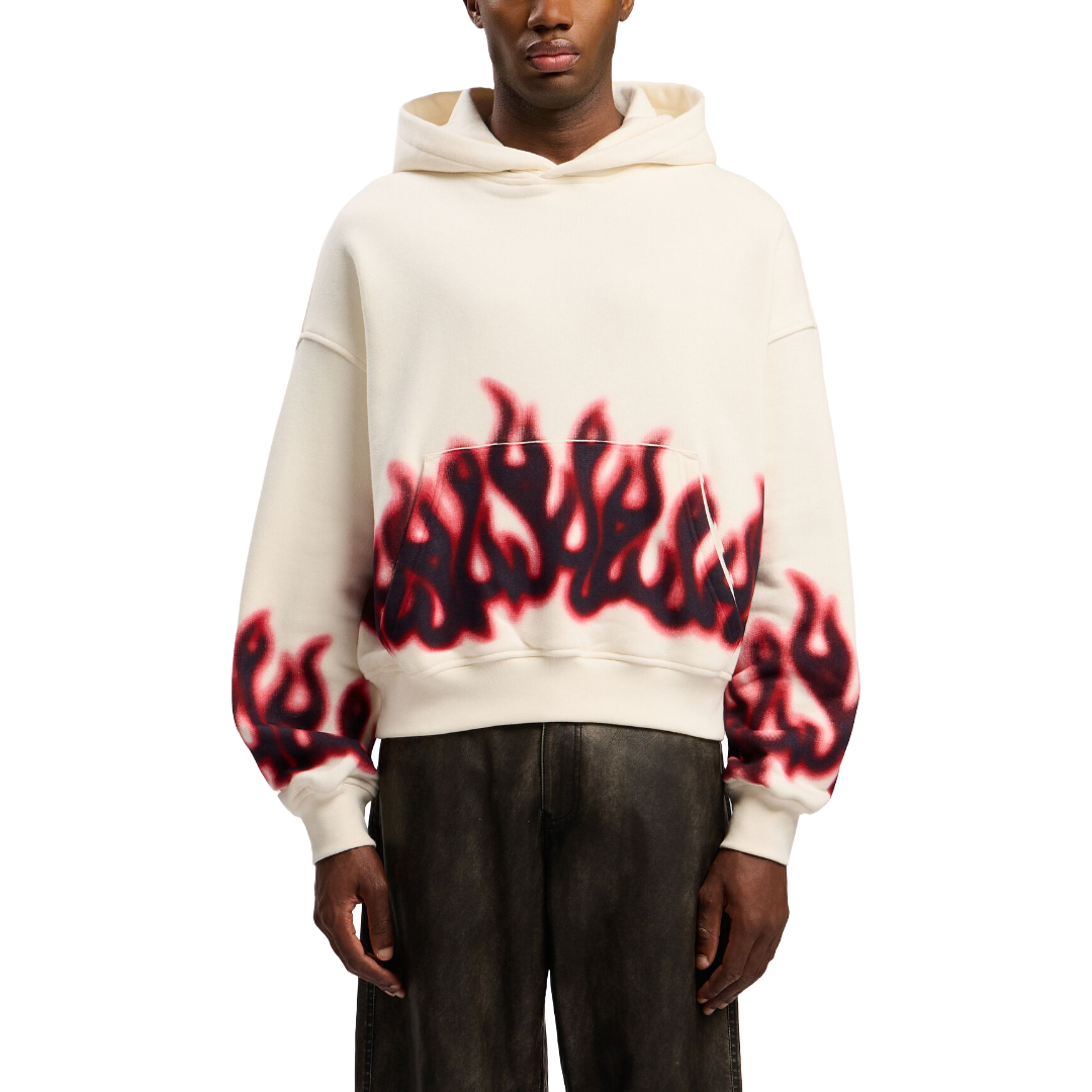 FLAMES LOOSE HOODIE IN OFF WHITE