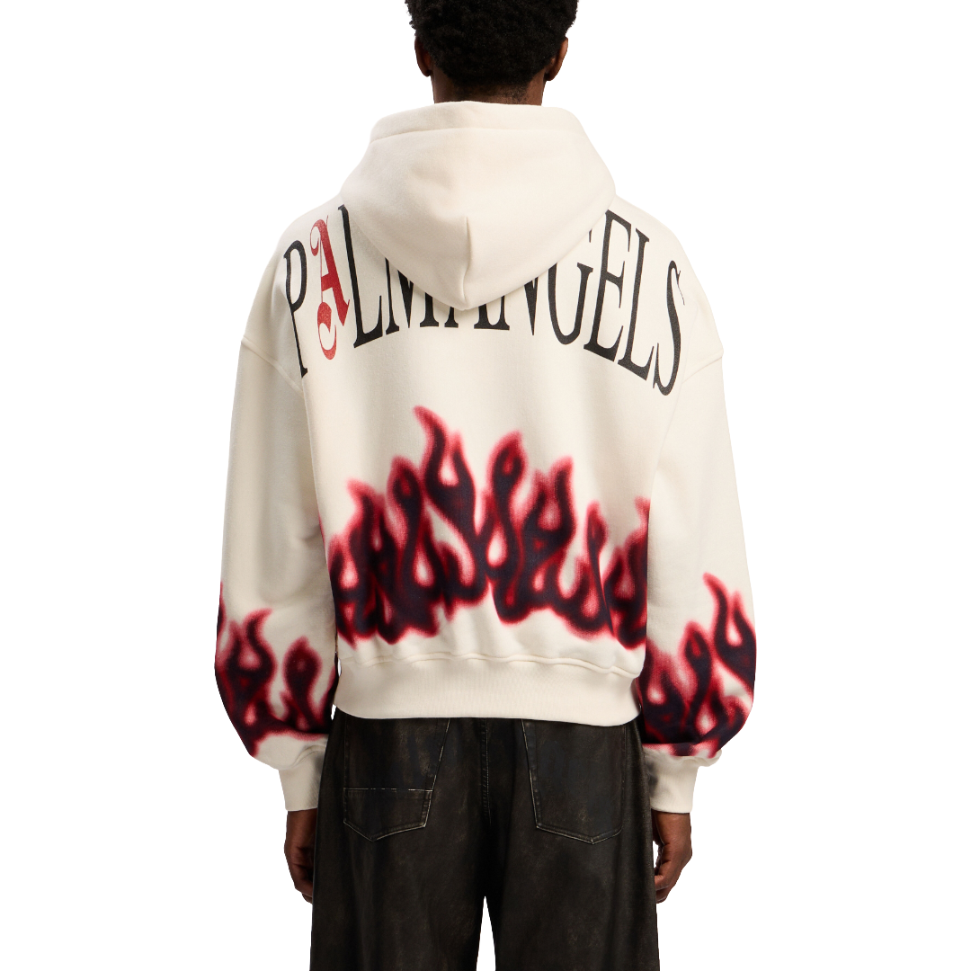 FLAMES LOOSE HOODIE IN OFF WHITE