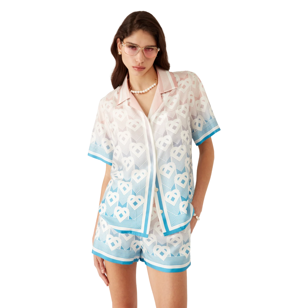 CASABLANA GRADIENT HEART MONOGRAM SILK SHORT SLEEVE SHIRT