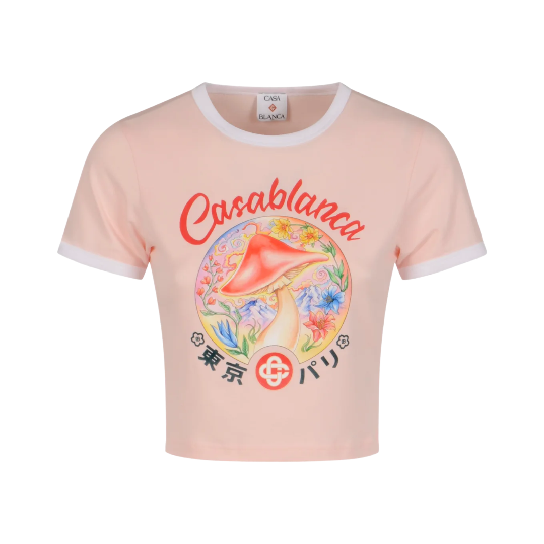 MUSHROOM EMBLEM CROPPED SHIRT SLEEVE T-SHIRT