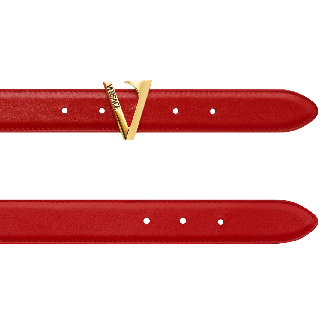 VERSACE V LEATHER BELT 1.2" RED