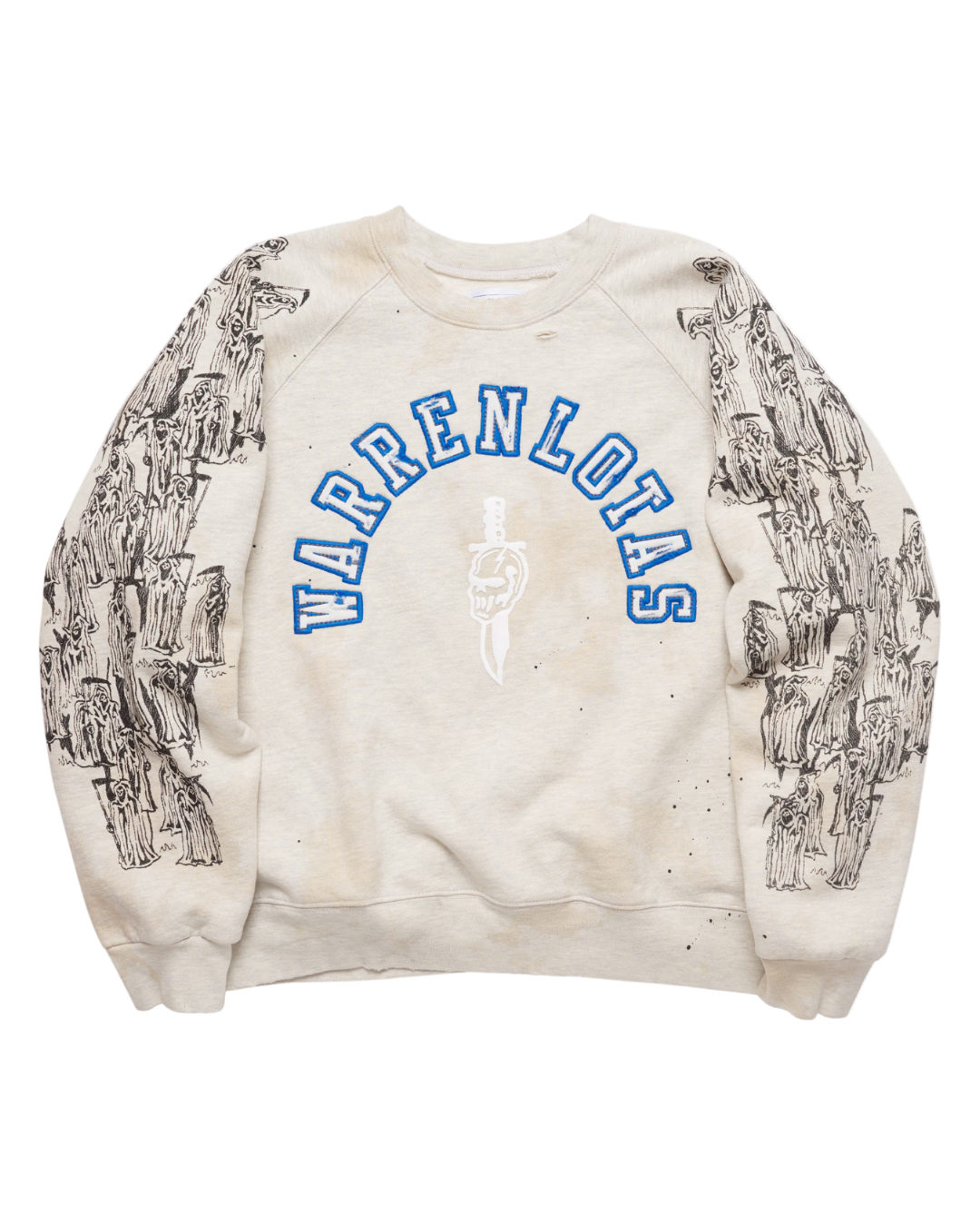 DISTRESSED APPLIQUE CREWNECK LIGHT GRAY