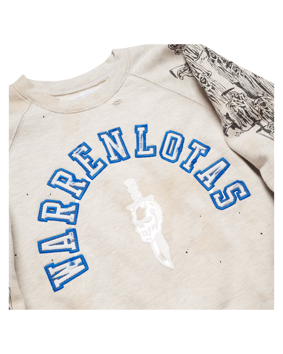 DISTRESSED APPLIQUE CREWNECK LIGHT GRAY