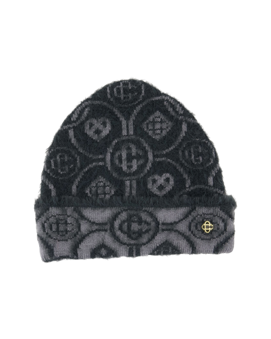 FLUFFY MONOGRAM BEANIE- GREY