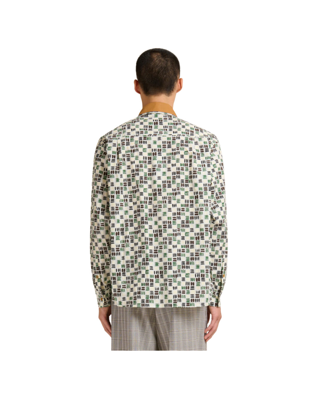 CREAM POPLIN SHIRT WITH GREEN RYTHMS PRINT