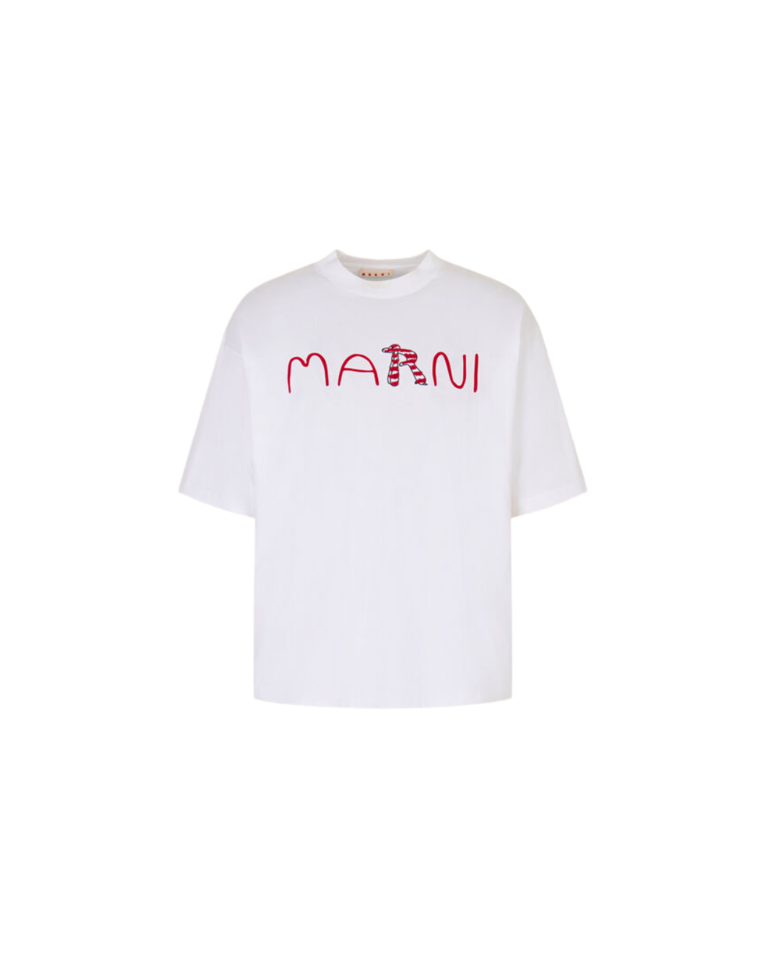 WHITE COTTON T-SHIRT WITH FLOCKED MARNI ANIMAL ALPHABET LOGO