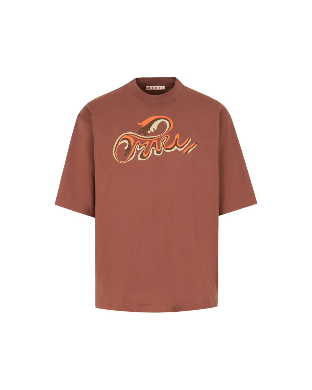 MARNI LOGO DETAIL SHORT SELVE T-SHIRT-BROWN