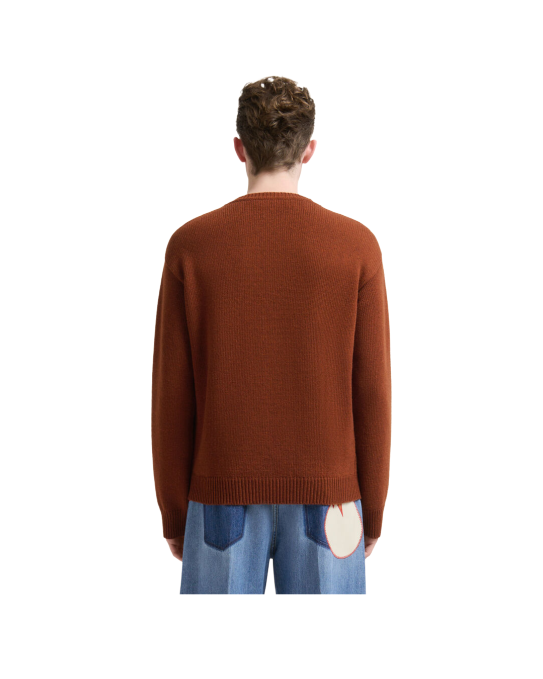 BROWN WOOL SWEATER WITH LASER-CUT MARNI LOGO