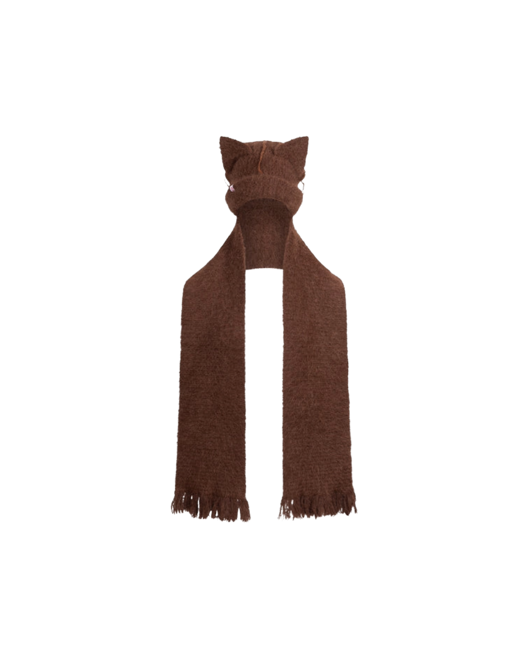 ALPACA CHUNKY EARS BEANIE SCARF IN BROWN
