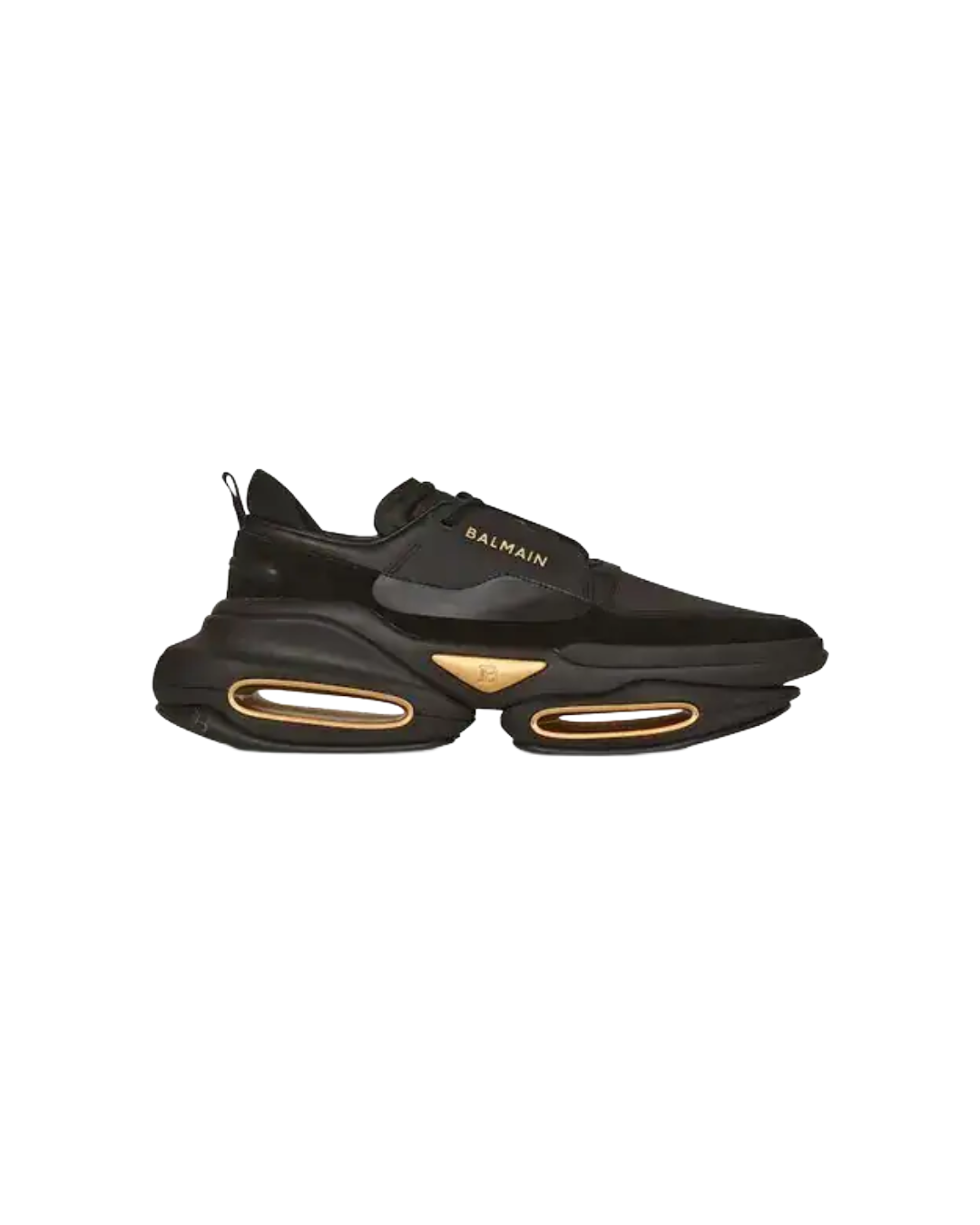 BALMAIN B-BOLD LOW-TOP TRAINERS IN NEOPRENE BLACK/GOLD