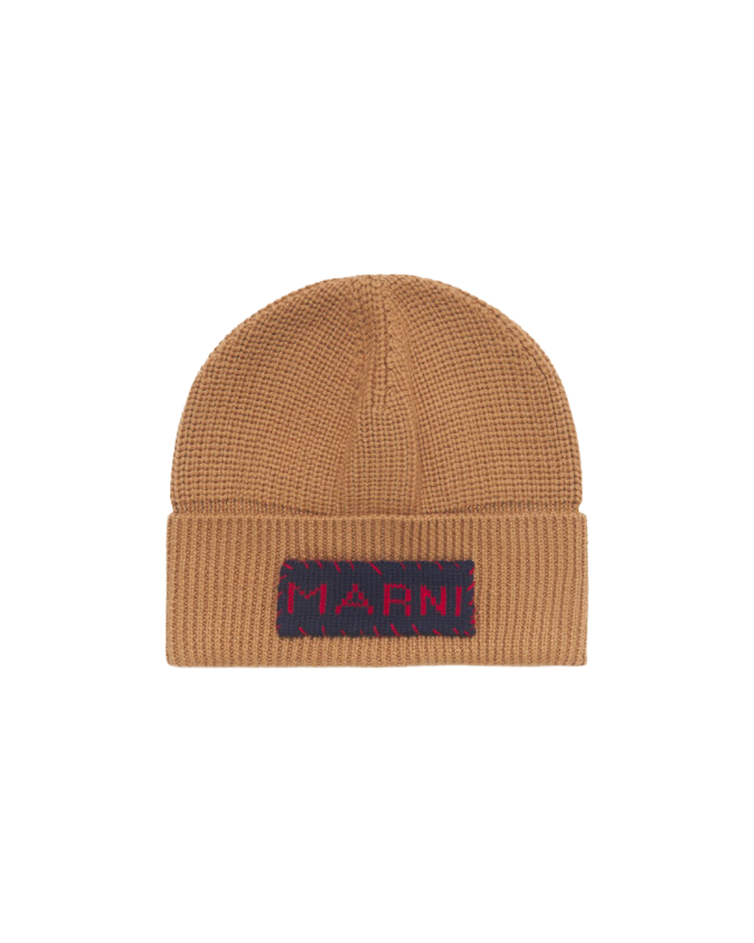 TAN WOOL FISHERMAN'S RIB BEANIE WITH MARNI PATCH