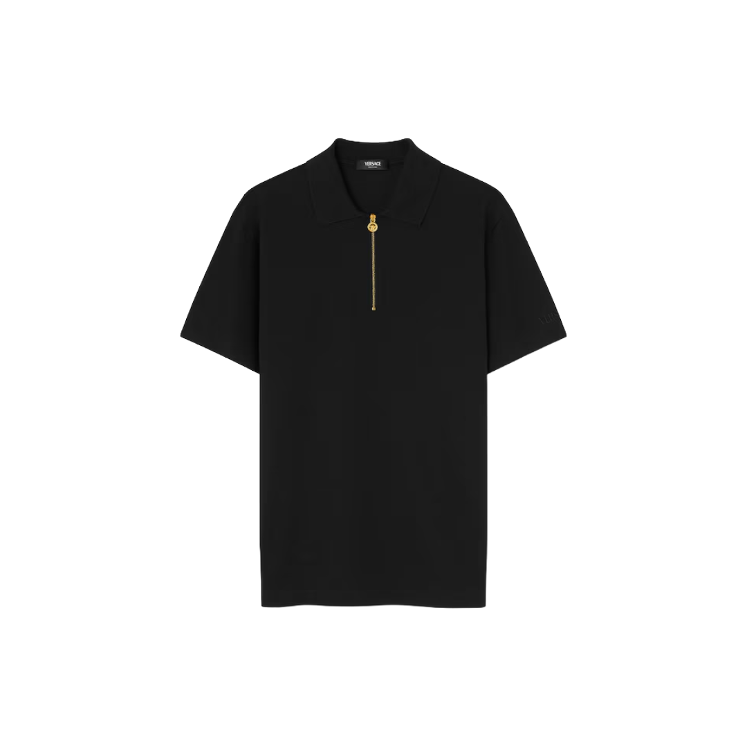 EMBROIDERED COTTON PIQUE HALF ZIP POLO