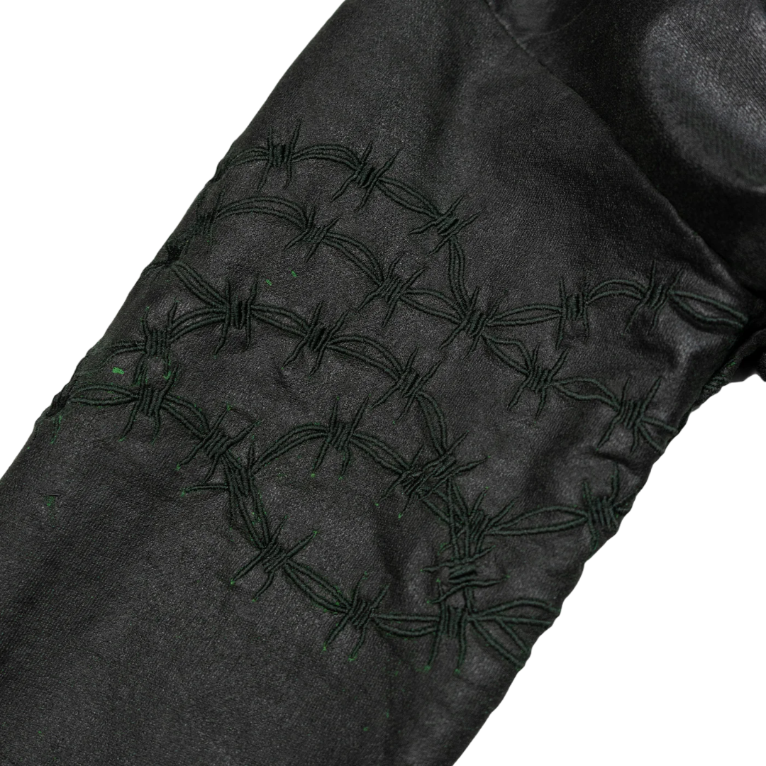 ZIP-UP HOODIE WITH EMBROIDERED BARBED WIRE GREEN