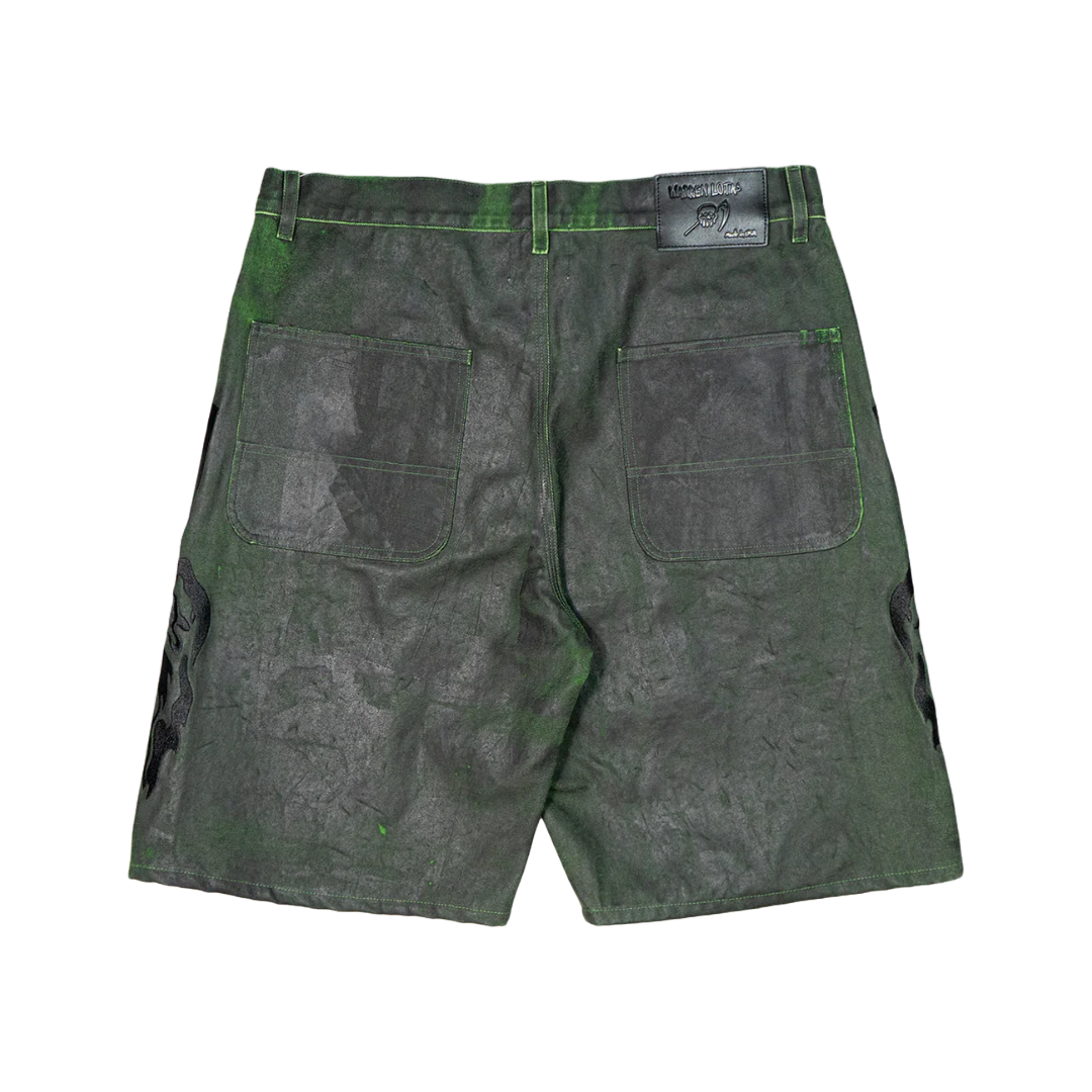 BAGGY MOTO JEAN SHORTS GREEN