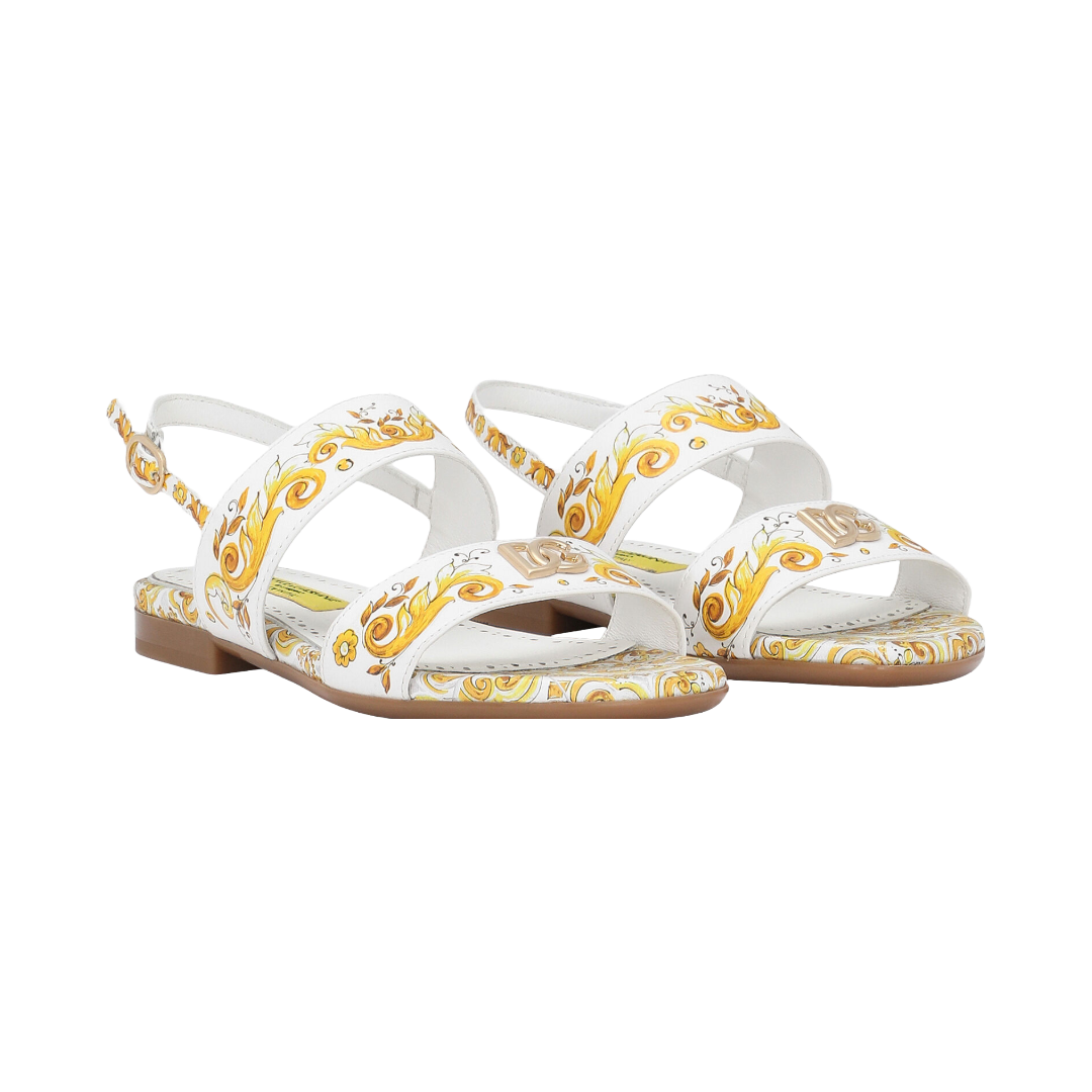 KIDS CALFSKIN SANDALS WITH YELLOW MAJOLICA PRINT
