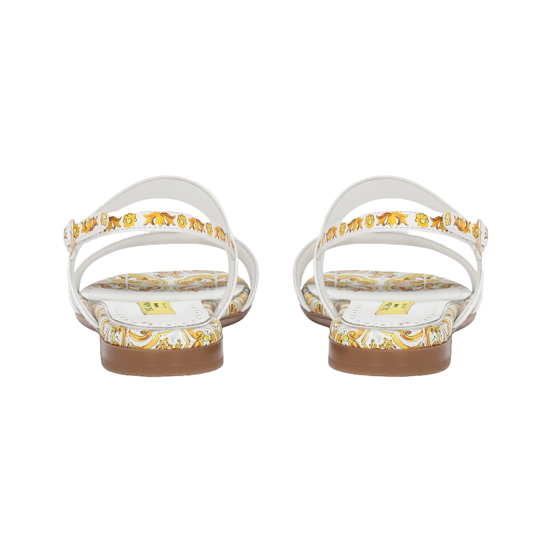 KIDS CALFSKIN SANDALS WITH YELLOW MAJOLICA PRINT