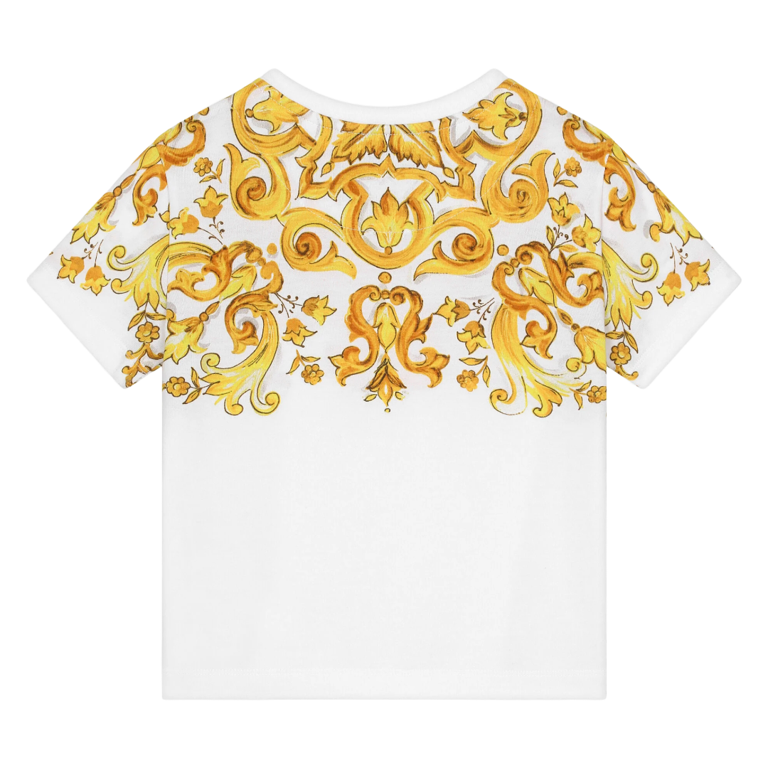 KIDS JERSEY T-SHIRT WITH YELLOW MAJOLICA PRINT AND DG LOGO