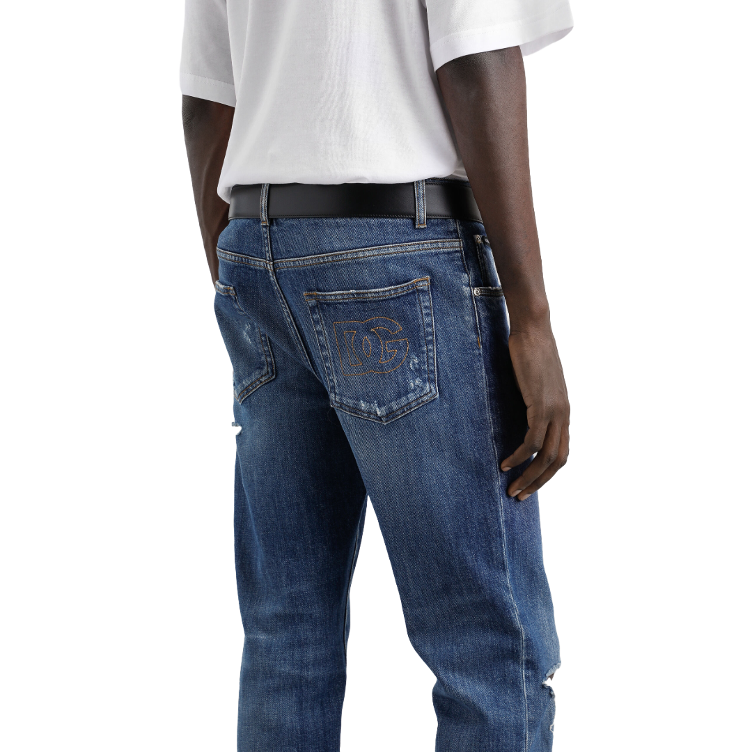 SLIM-FIT STRETCH COTTON JEANS WITH LOGO EMBROIDERY