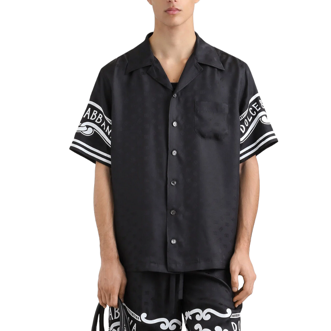 PRINTED SILK AND DENIM SHIRT BLACK