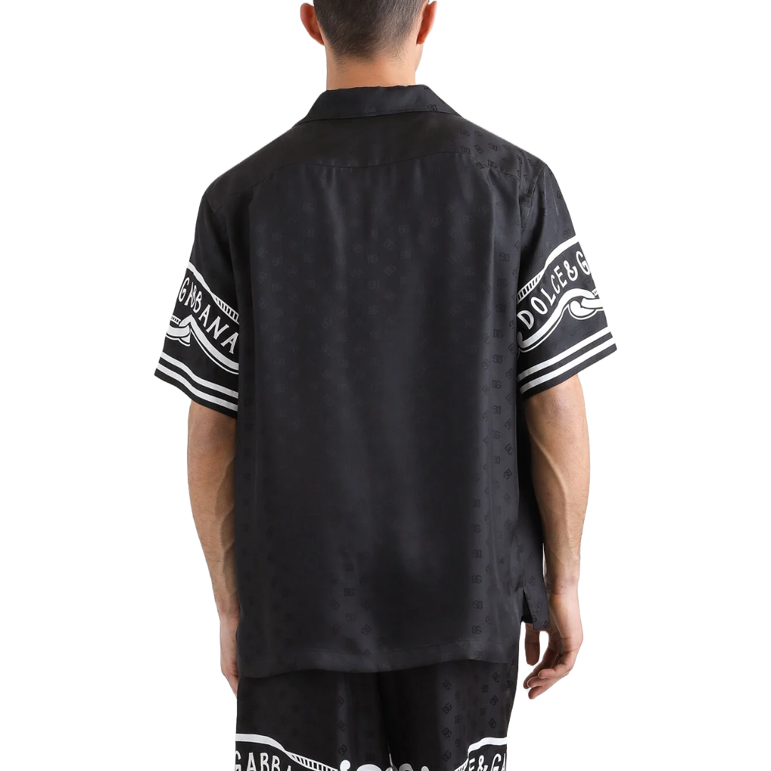 PRINTED SILK AND DENIM SHIRT BLACK