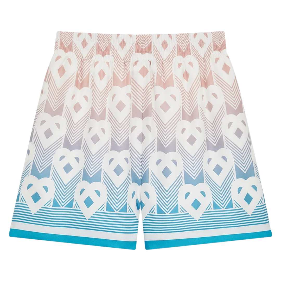 CASABLANCA GRADIENT HEART MONOGRAM SILK SHORTS