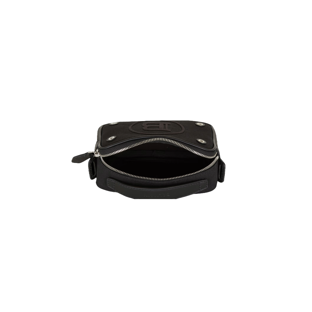 BALMAIN MINI REPORTER BAG IN CANVAS AND LEATHER