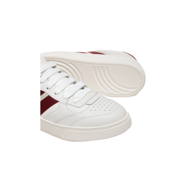 BALLY RAISE SNEAKER IN WHITE LEATHER /RED STRIPES