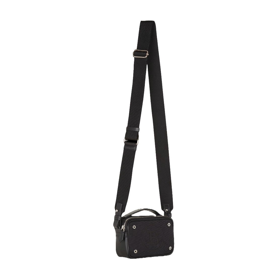 BALMAIN MINI REPORTER BAG IN CANVAS AND LEATHER