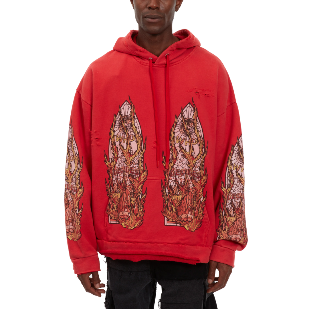 FLAME GLASS HOODED PULLOVER RED