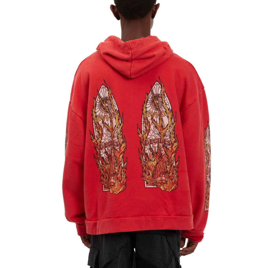 FLAME GLASS HOODED PULLOVER RED