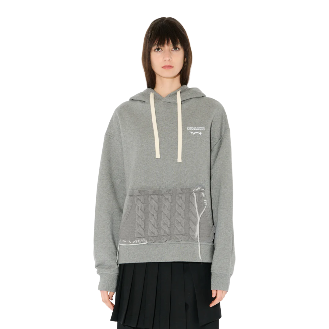 PATCH RABBIT EARS HOODY IN GREY MARL GREY