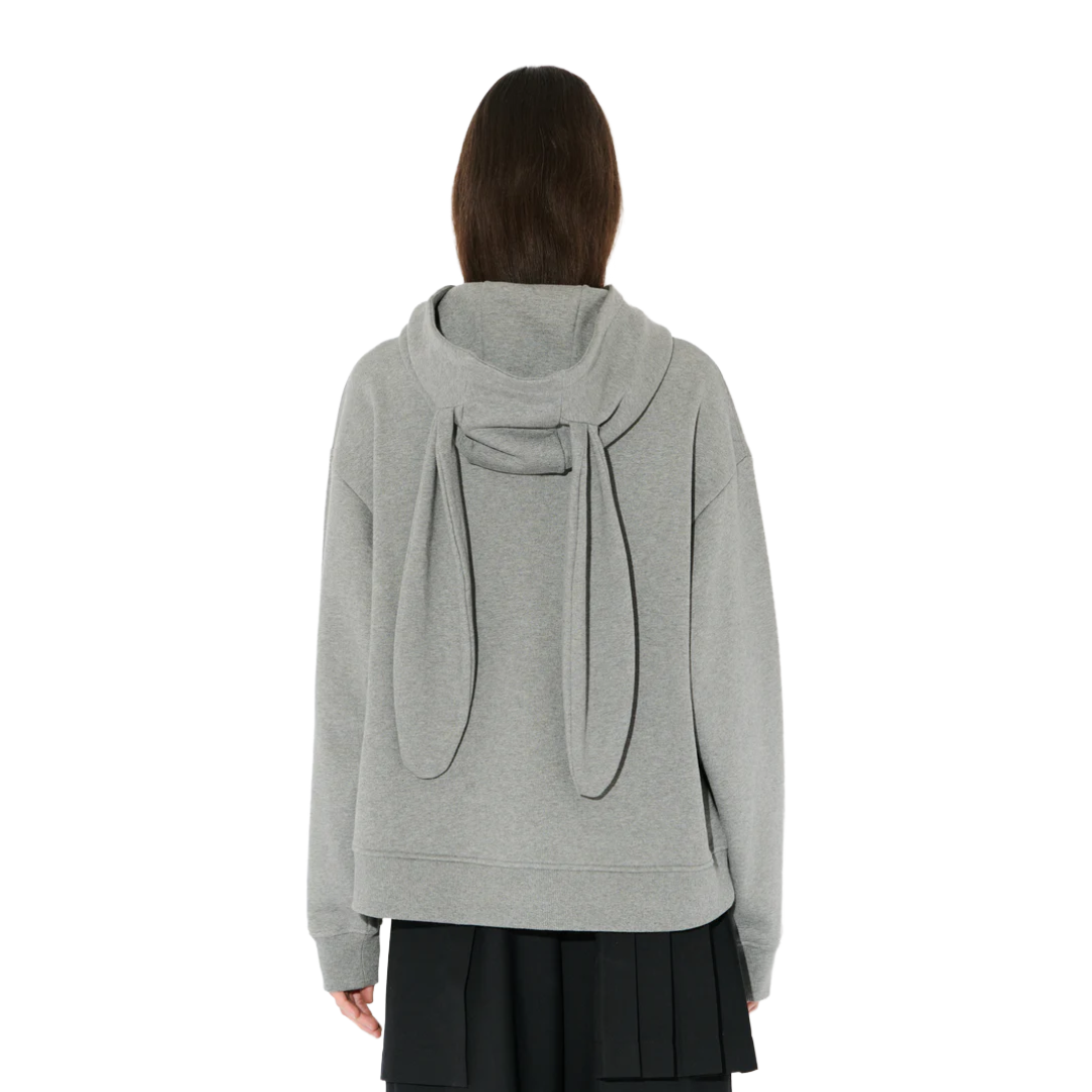 PATCH RABBIT EARS HOODY IN GREY MARL GREY