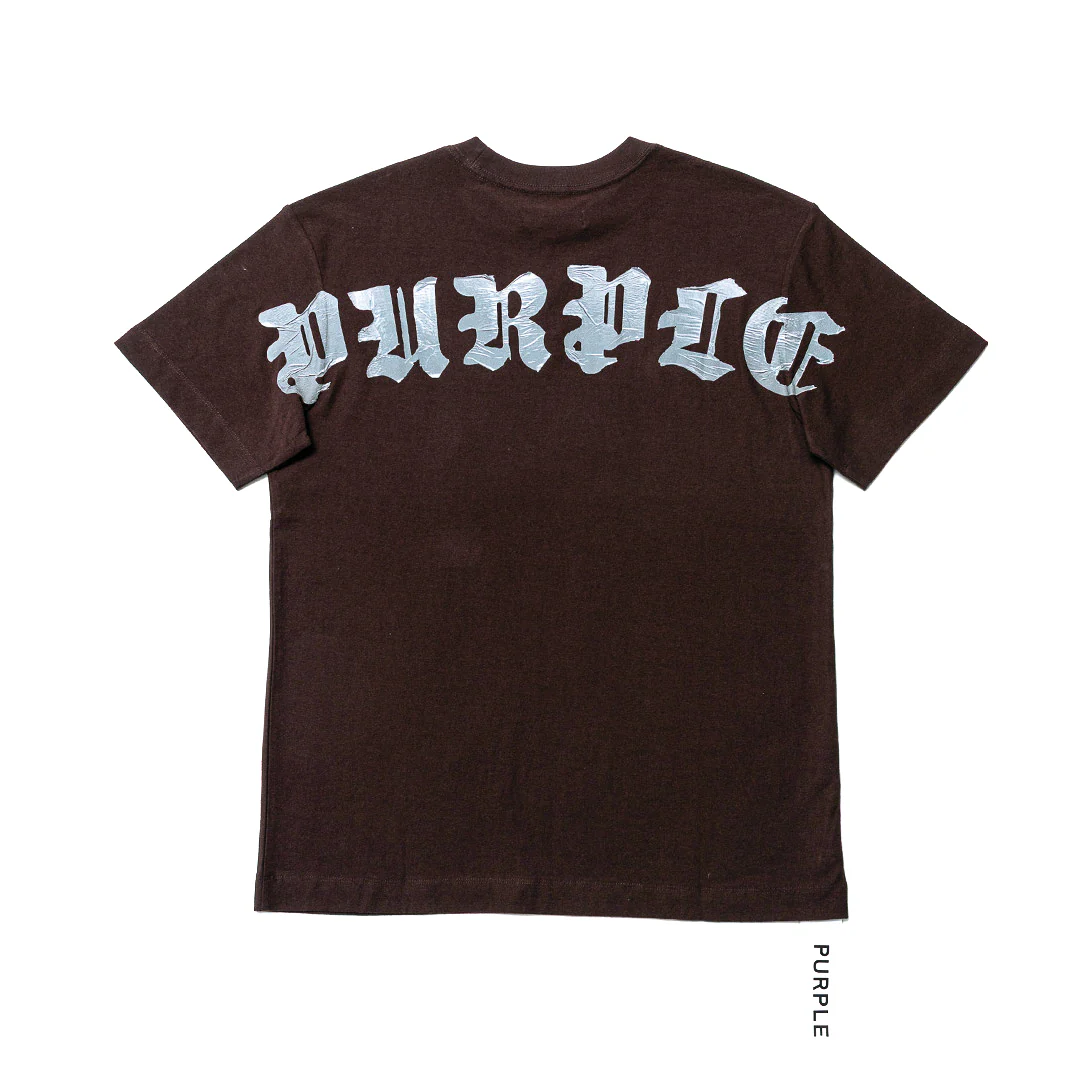 PURPLE TEXTURED TAPE T-SHIRT IN DARK BROWN