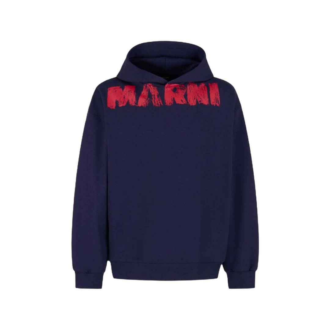 BLUE COTTON HOODIE WITH MARNI MONOLITH PRINT