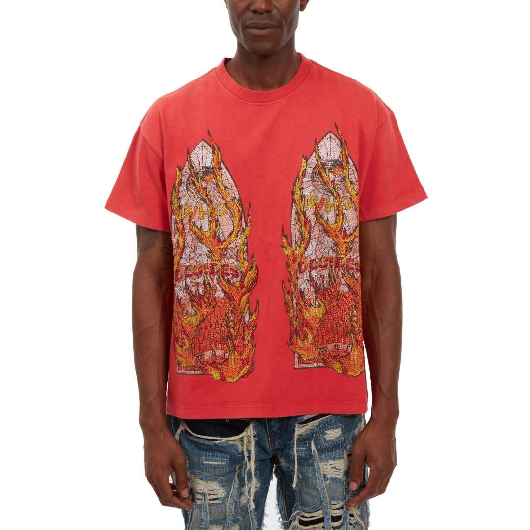 RHINESTONE FLAME GLASS JERSEY RED