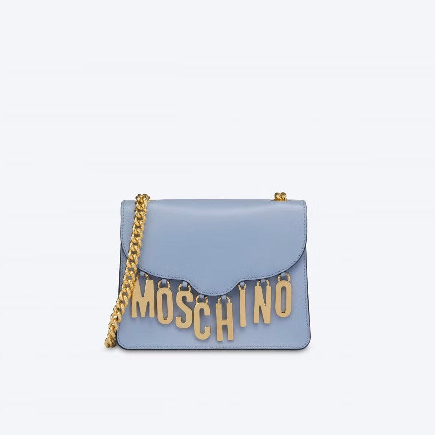 MOSCHINO LETTERING CHARM CALFSKIN SHOULDER BAG