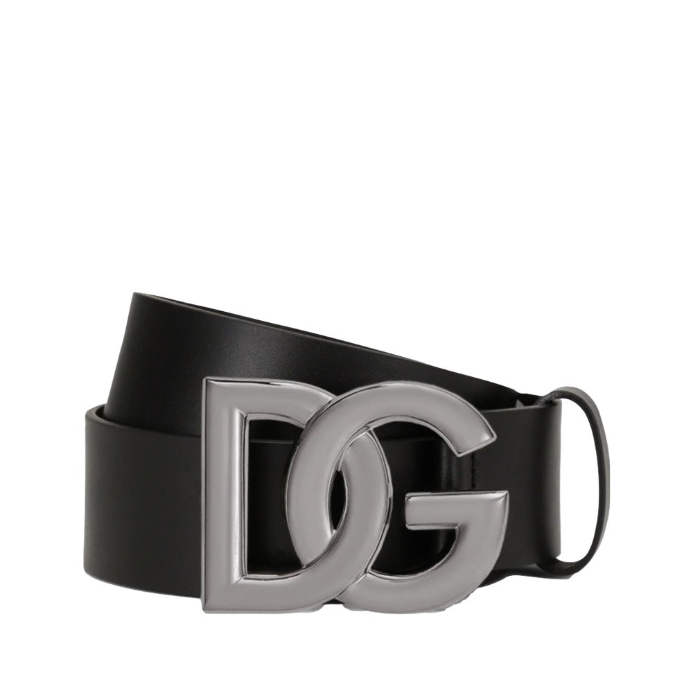 DOLCE & GABBANA LUX LEATHER WITH CROSSOVER DG LOGO BELT BLACK-SILVER