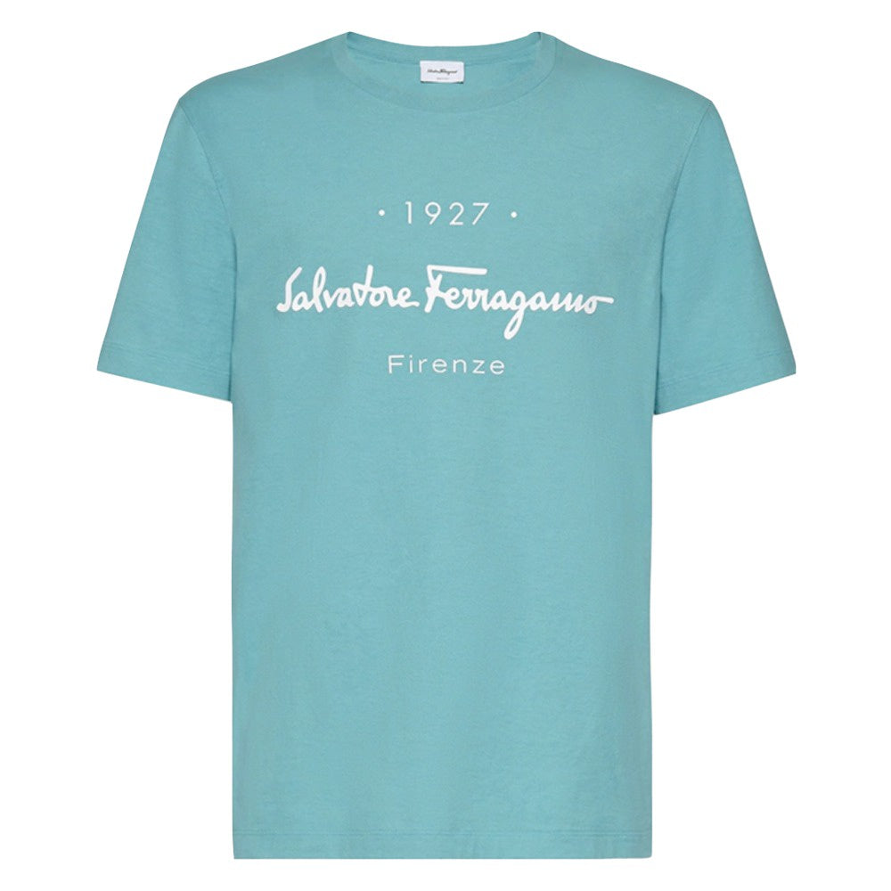 SALVATORE FERRAGAMO T-SHIRT TURQUOISE-WHITE