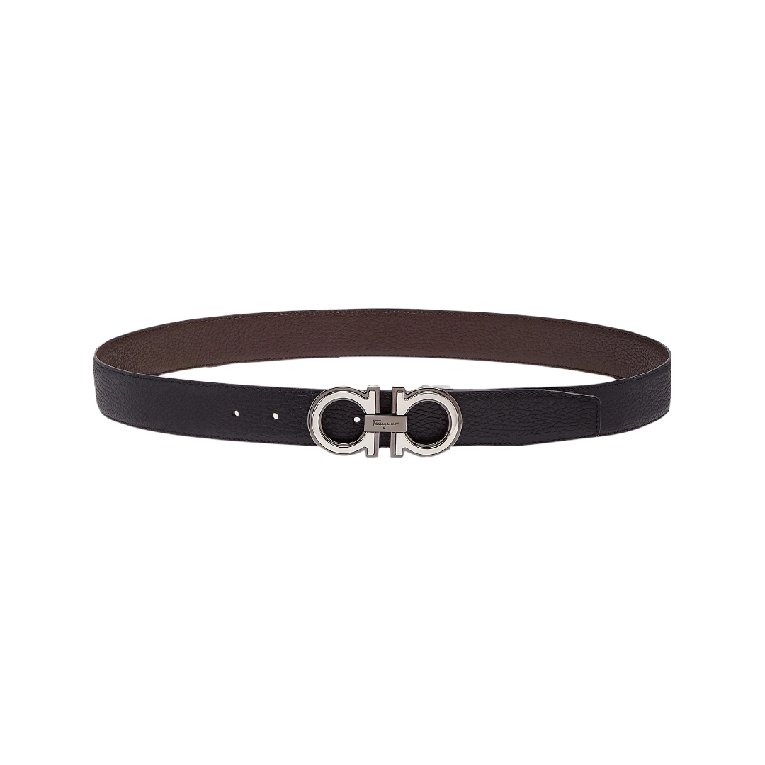SALVATORE FERRAGAMO REVERSIBLE AND ADJUSTABLE GANCINI BELT| NERO