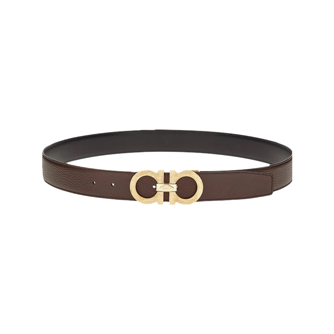 SALVATORE FERRAGAMO REVERSIBLE AND ADJUSTABLE GANCINI BELT|HICKORY