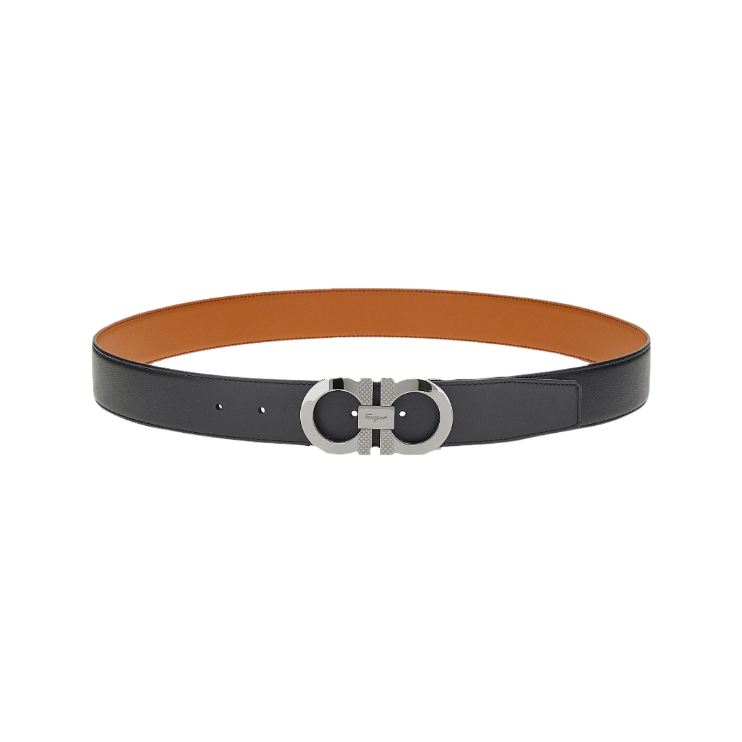 FERRAGAMO REVERSIBLE AND ADJUSTABLE GANCINI BELT BLACK /VICUNA