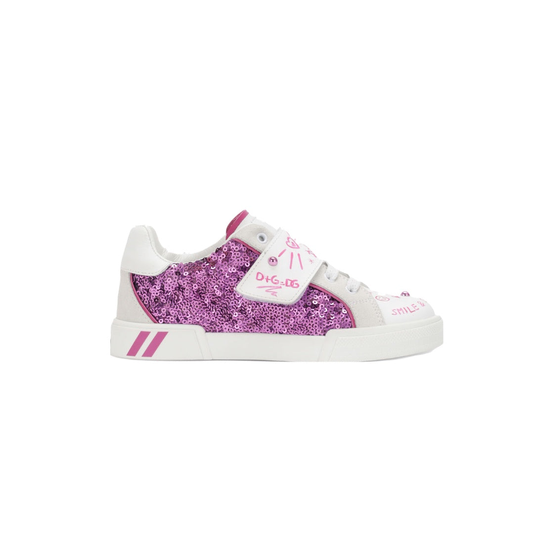 DOLCE & GABBANA KIDS SEQUINED PORTOFINO SNEAKER WHITE MULTICOLOR
